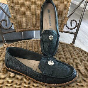 Women's Anne Klein Loafers Shoes Size 8 Black Pebbled Vegan Leather Loafers